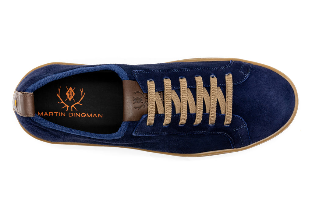 MD Signature Sheep Skin Water Repellent Suede Leather Sneakers - Navy - Insole