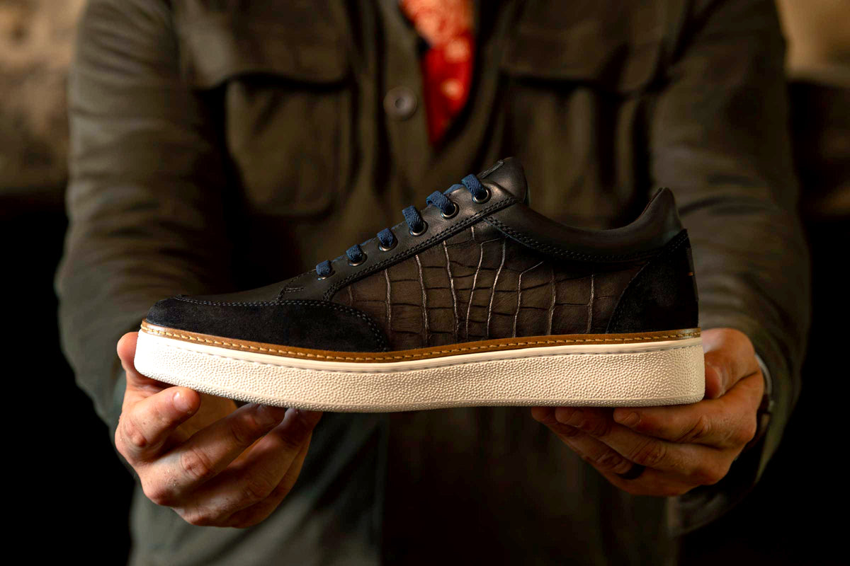 Carson Alligator Grain Sneakers - Midnight | Martin Dingman