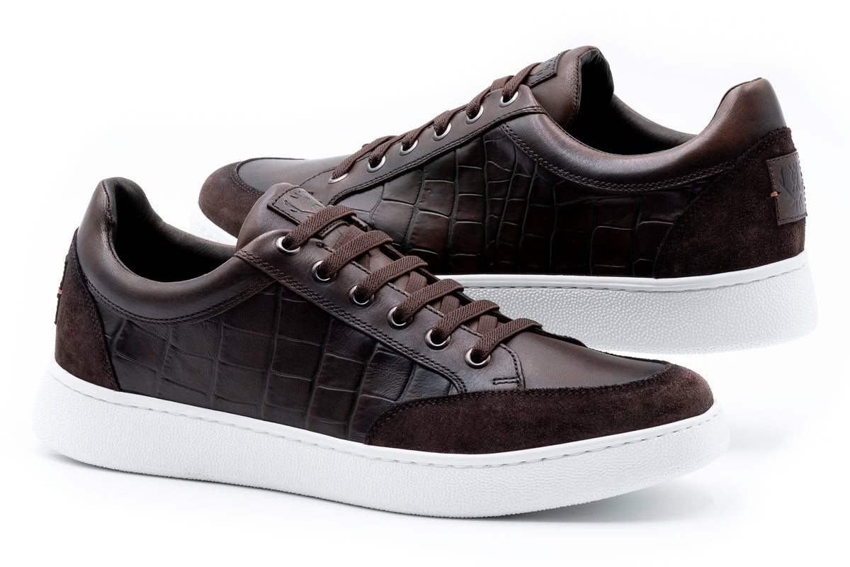 Carson Alligator Grain Sneakers - Walnut | Martin Dingman