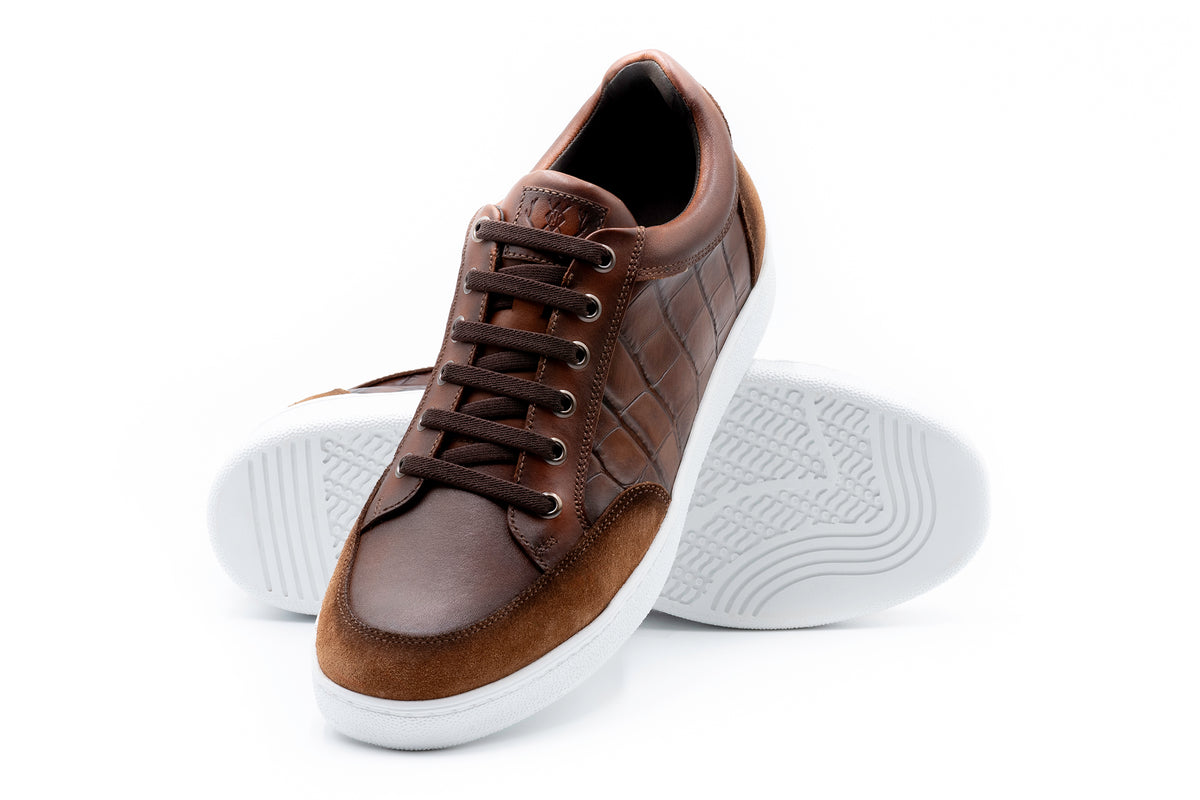 Carson Alligator Grain Sneakers - Pecan | Martin Dingman