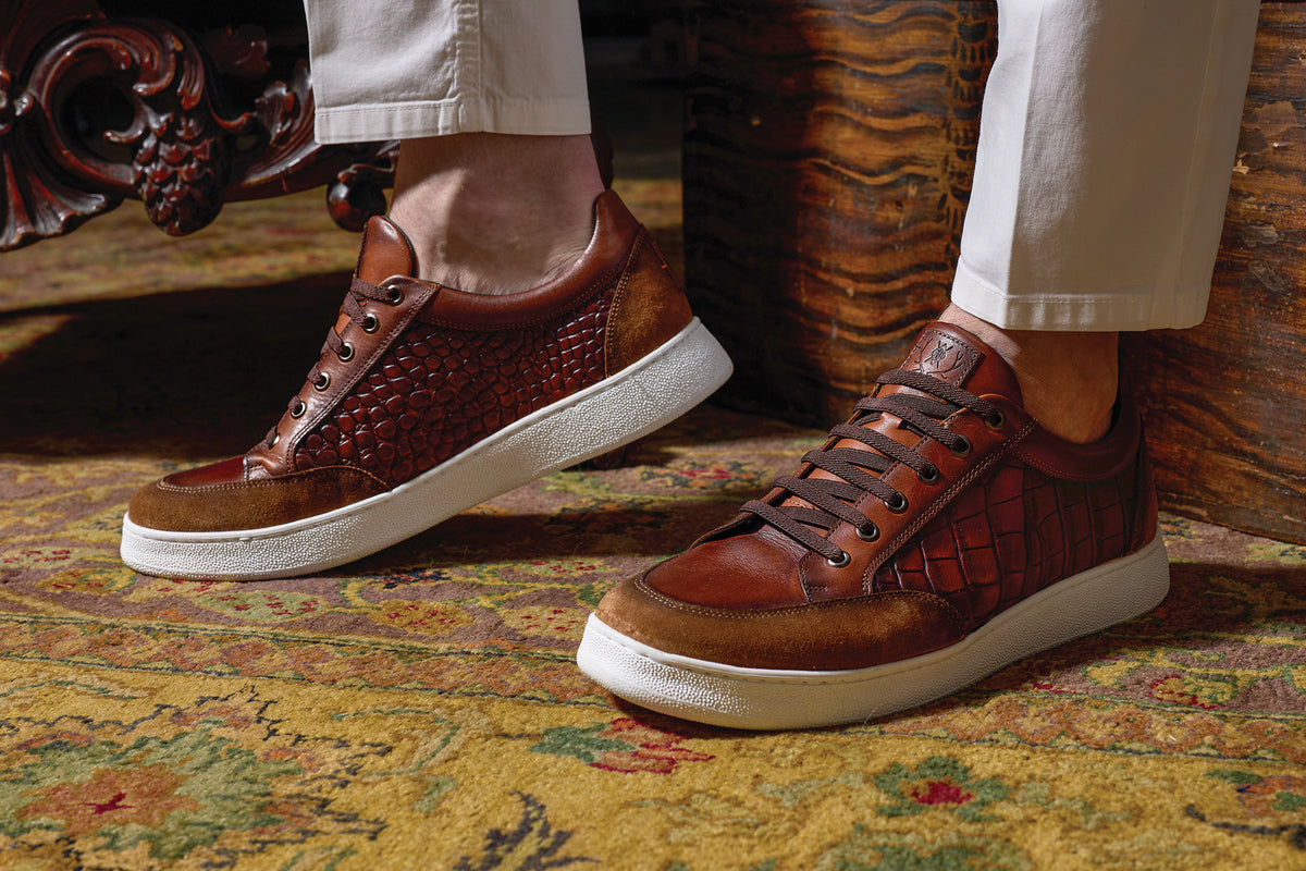 Carson Alligator Grain Sneakers - Pecan | Martin Dingman