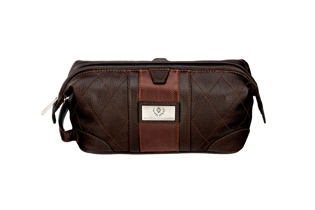 Rudyard Quilted Tumbled Saddle Leather Lodge Shave Case - Chocolate