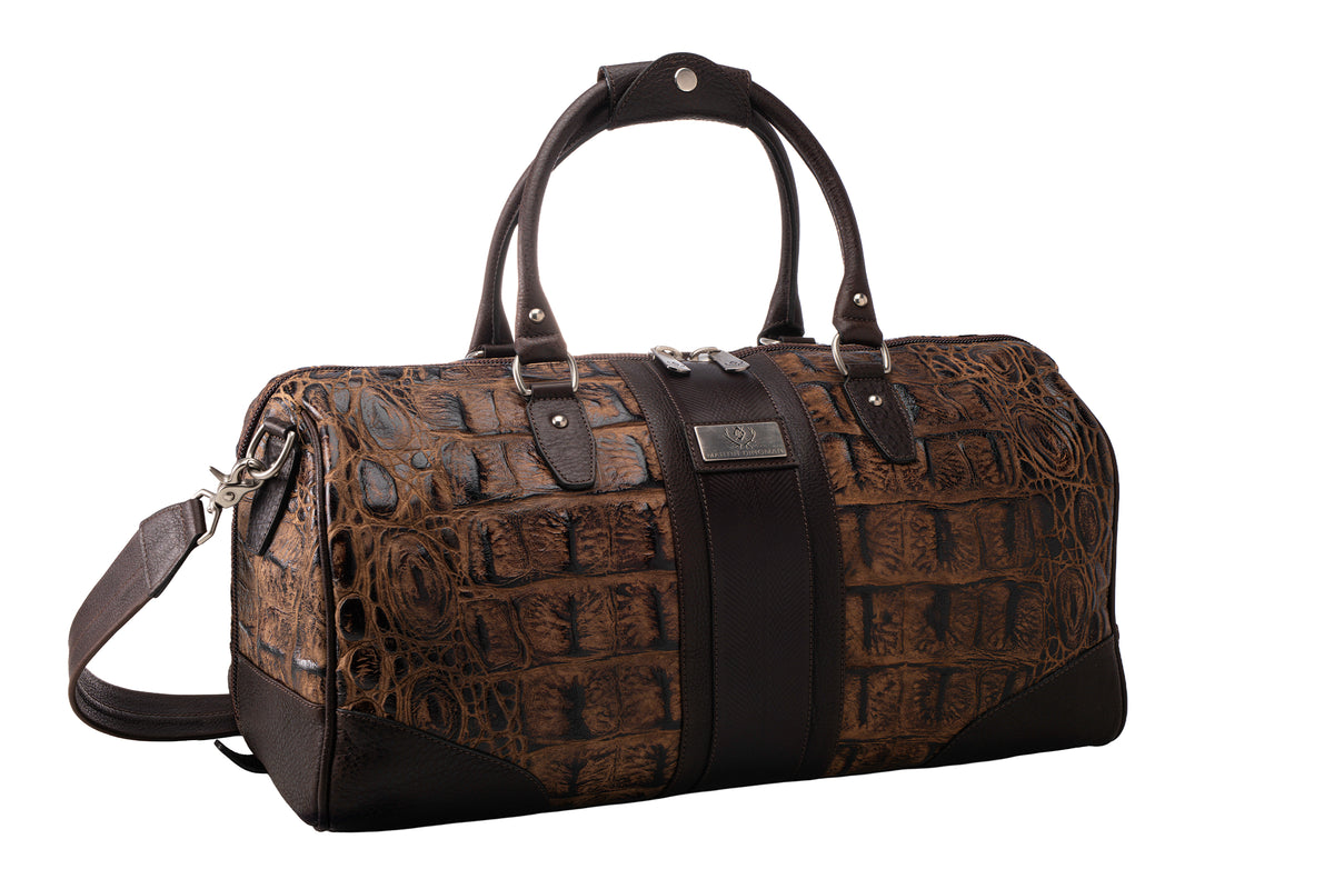Safari Nile Crocodile Grain Duffel - Burnt Pecan | Martin Dingman