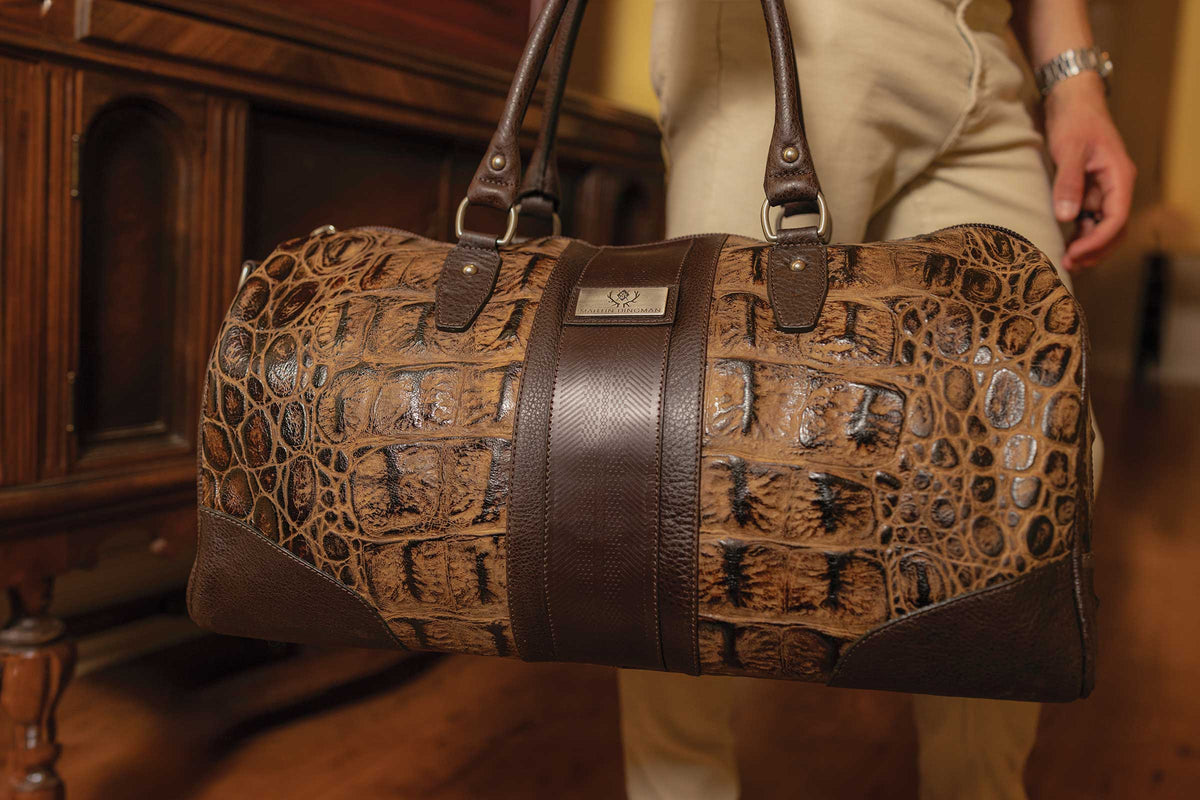 Safari Nile Crocodile Grain Duffel - Burnt Pecan | Martin Dingman