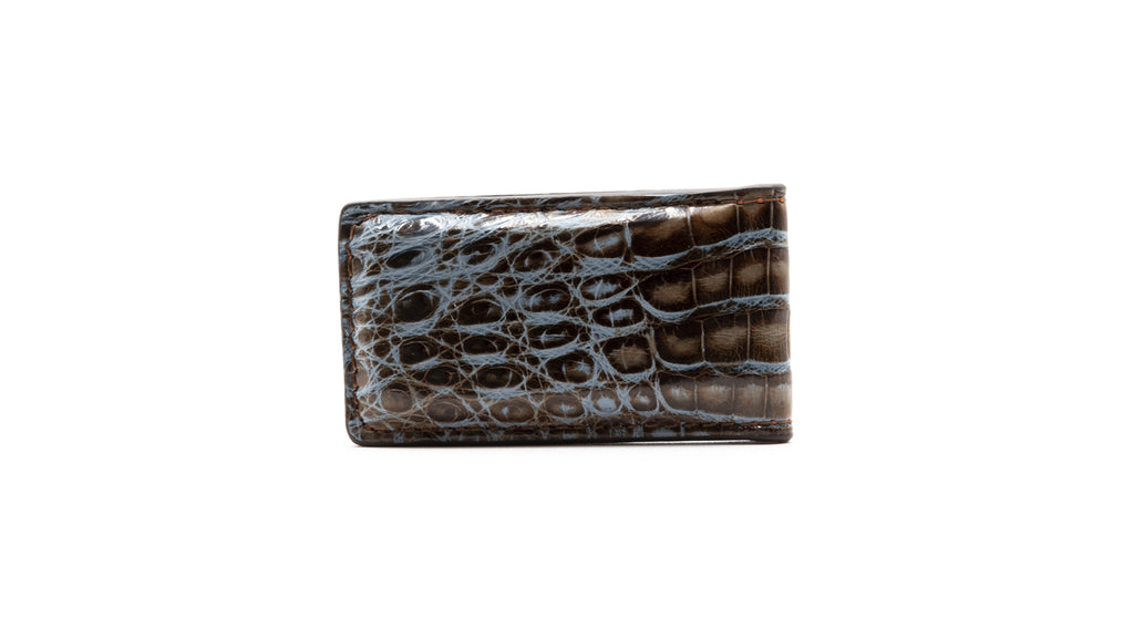 Jayden Hand Painted Genuine Crocodile Magnetic Money Clip - Brown/Blue