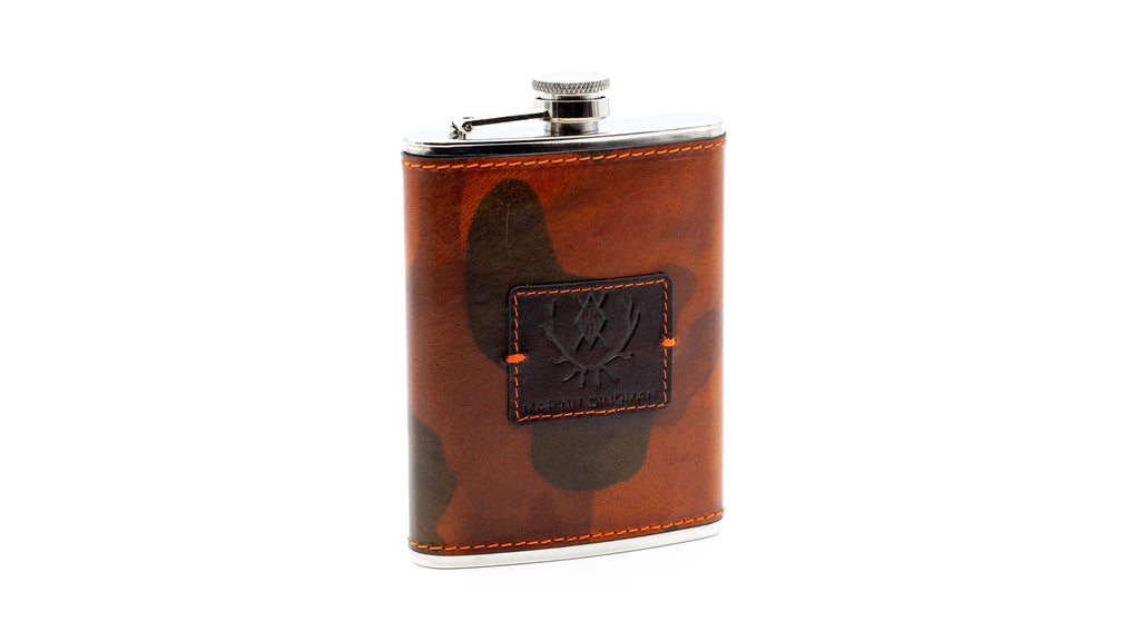 Lexington Stainless Steel Flask wrapped in Italian Saddle leather - Camo