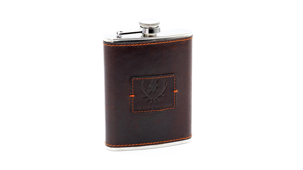 Lexington Stainless Steel Flask wrapped in saddle leather - Russet