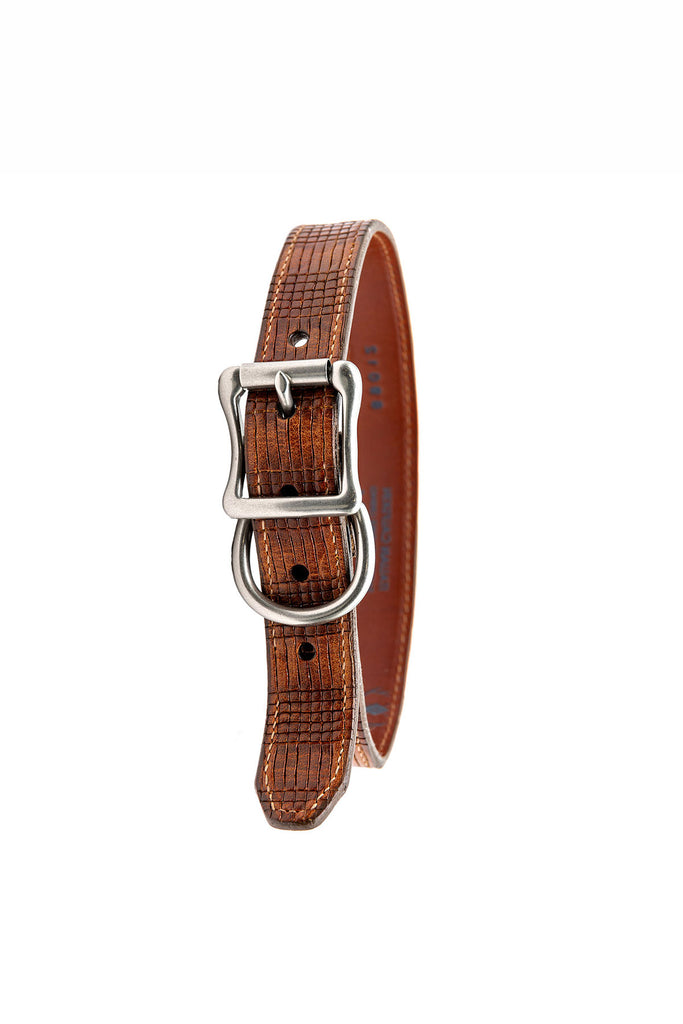 Handcrafted Laser Cut Plaid Saddle Leather Royal Sporting Dog Collar - Acorn
