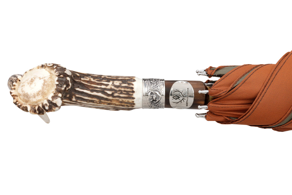 Cambridge Umbrella - Sienna Solid with deer antler handle and chestnut shaft