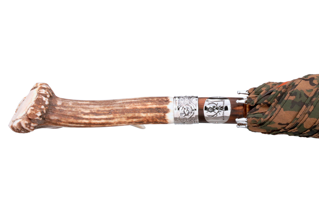 Cambridge Umbrella - Woodland Camo with chestnut shaft and deer antler handle
