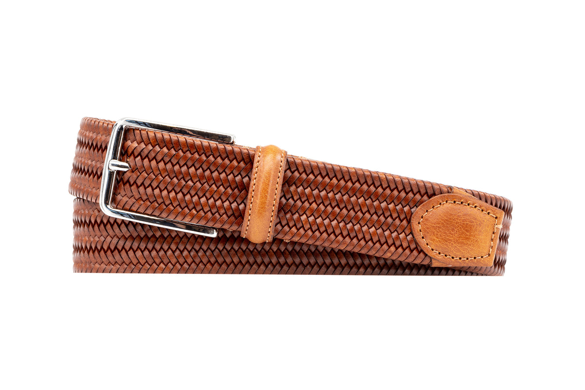 Lexington Braided Italian Saddle Leather and Elastic Belt - Saddle Tan