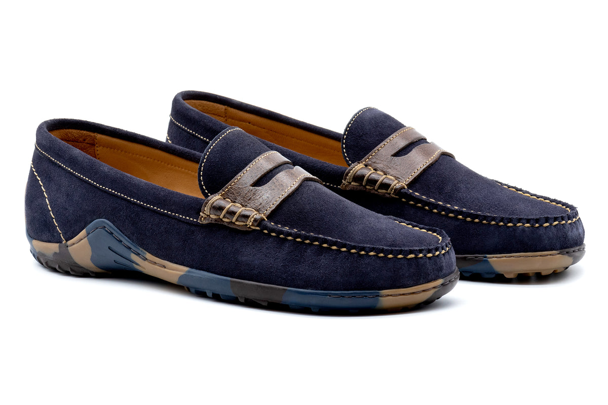 Bill Suede Penny Loafers - Navy | Martin Dingman