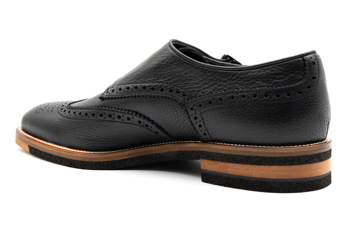 Tuscan Pebble Grain Calf Leather Double Monk - Black | Martin Dingman