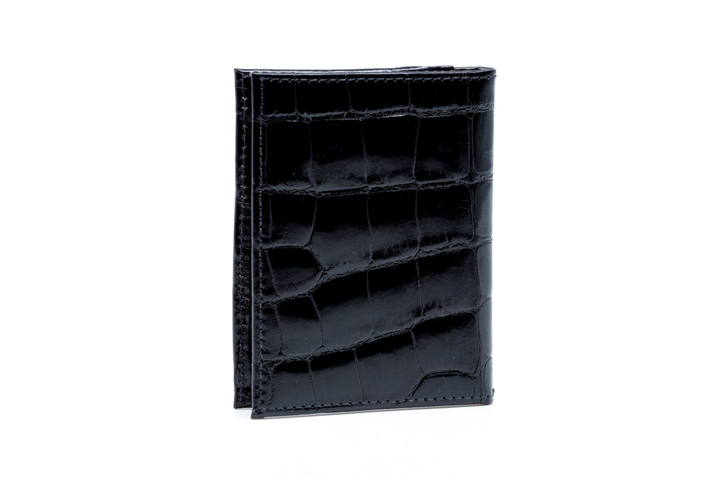 Jefferson Glazed Finished Genuine American Alligator ID Wallet - Black