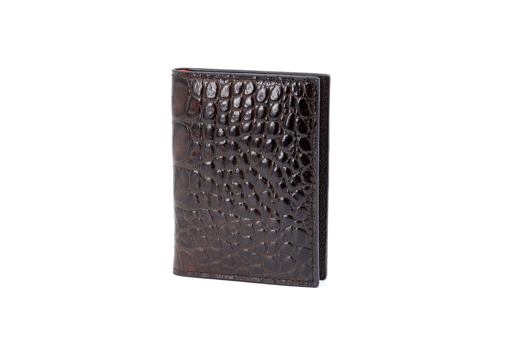 Anthony Hand Finished Alligator Grain ID Wallet - Brown