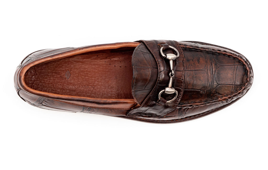 Jacob Genuine American Alligator Leather Horse Bit Loafers - Antique Chestnut - Insole