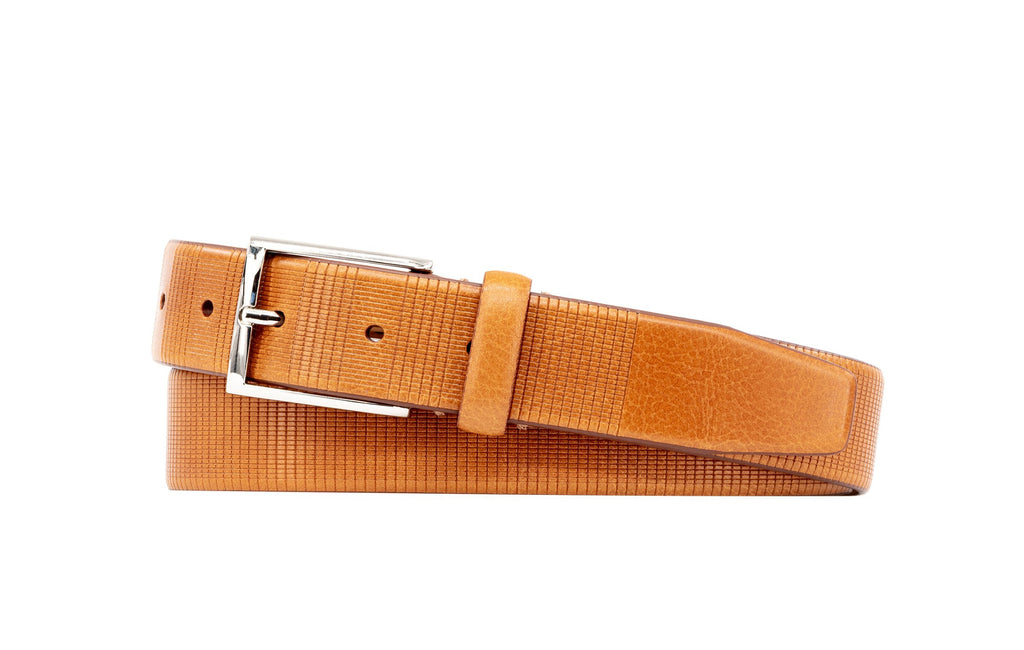 Howell "Grid Design" Italian Saddle Leather Belt - Saddle Tan