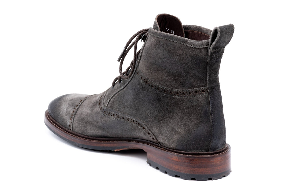 Everett Water Repellent Waxed Suede Leather Cap Toe Boots - Graphite - Back
