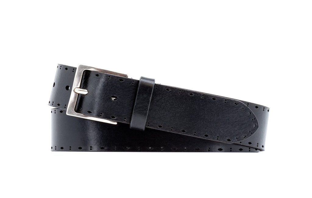 Hayden Laser Cut Italian Bridle Leather Belt - Black