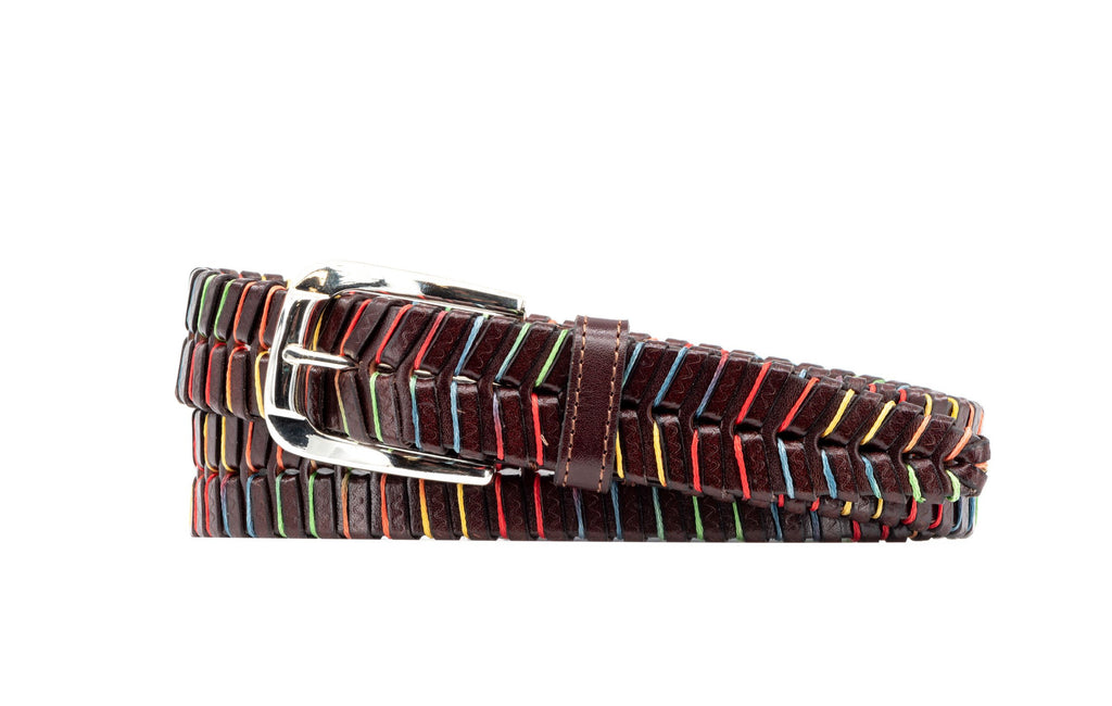 Livingston Hand Laced Saddle Leather Belt - Brown Multi with Multi Colored Waxed Cotton Cording