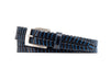 Landon Hand Laced Saddle Leather Belt - Black/Blue with Blue Waxed Cotton Cording