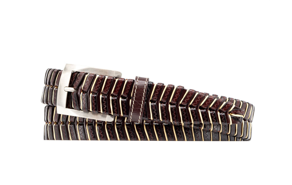 Landon Hand Laced Saddle Leather Belt - Brown/Khaki with Khaki Waxed Cotton Cording