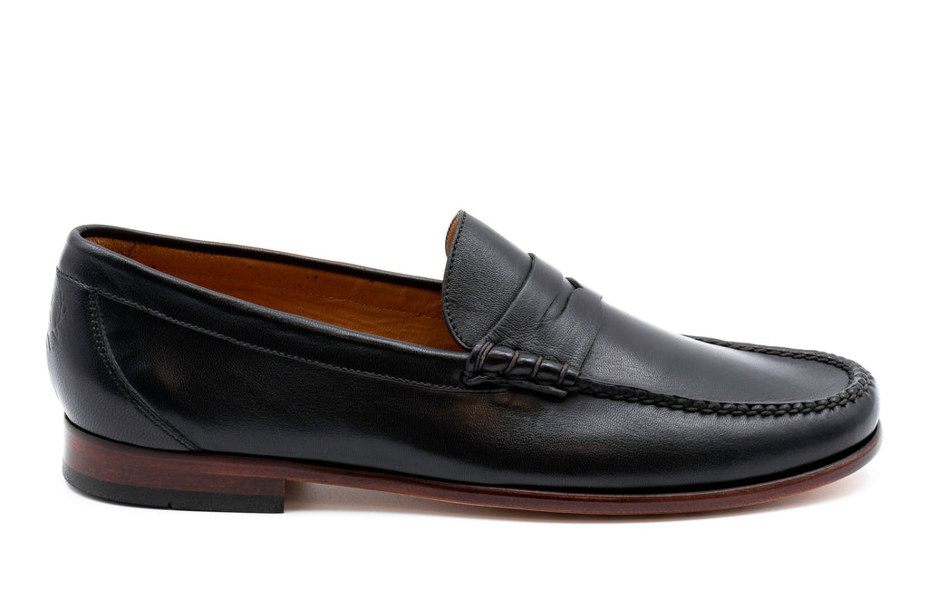 Maxwell Hand Finished Sheep Skin Leather Penny Loafers - Black - Side