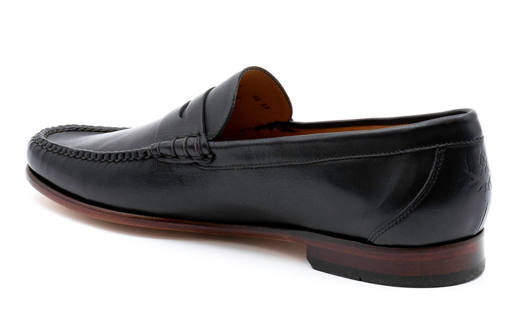 Maxwell Hand Finished Sheep Skin Leather Penny Loafers - Black - Back