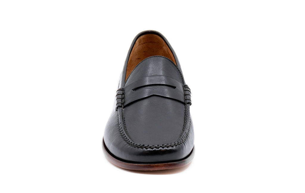 Maxwell Hand Finished Sheep Skin Leather Penny Loafers - Black - Front