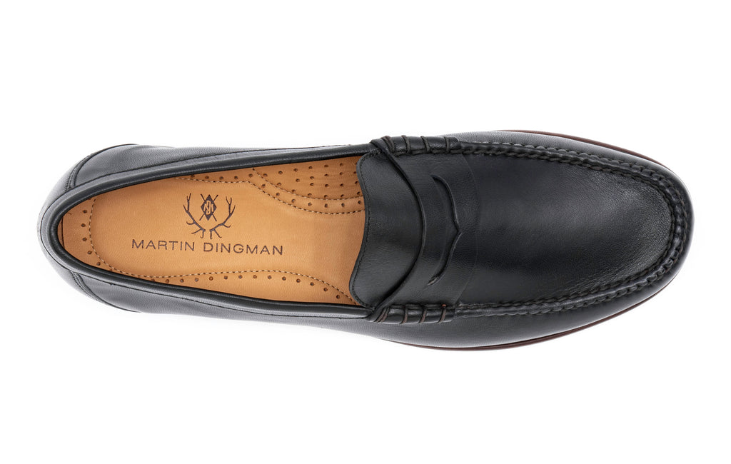 Maxwell Hand Finished Sheep Skin Leather Penny Loafers - Black - Insole