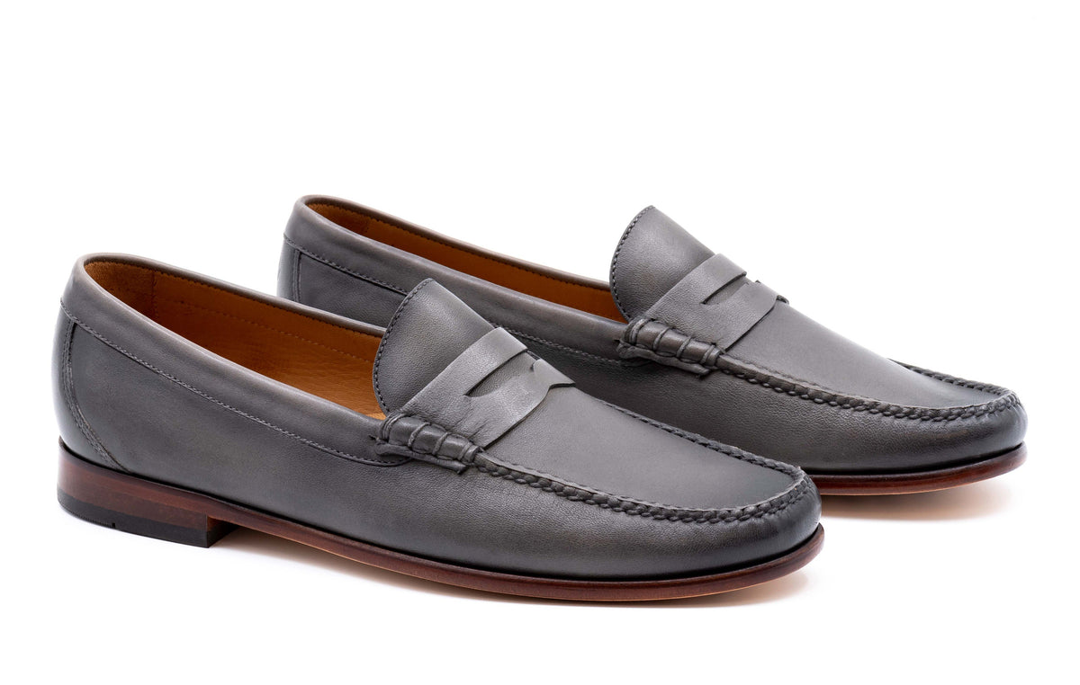 Maxwell Hand Finished Sheep Skin Leather Penny Loafers - Slate