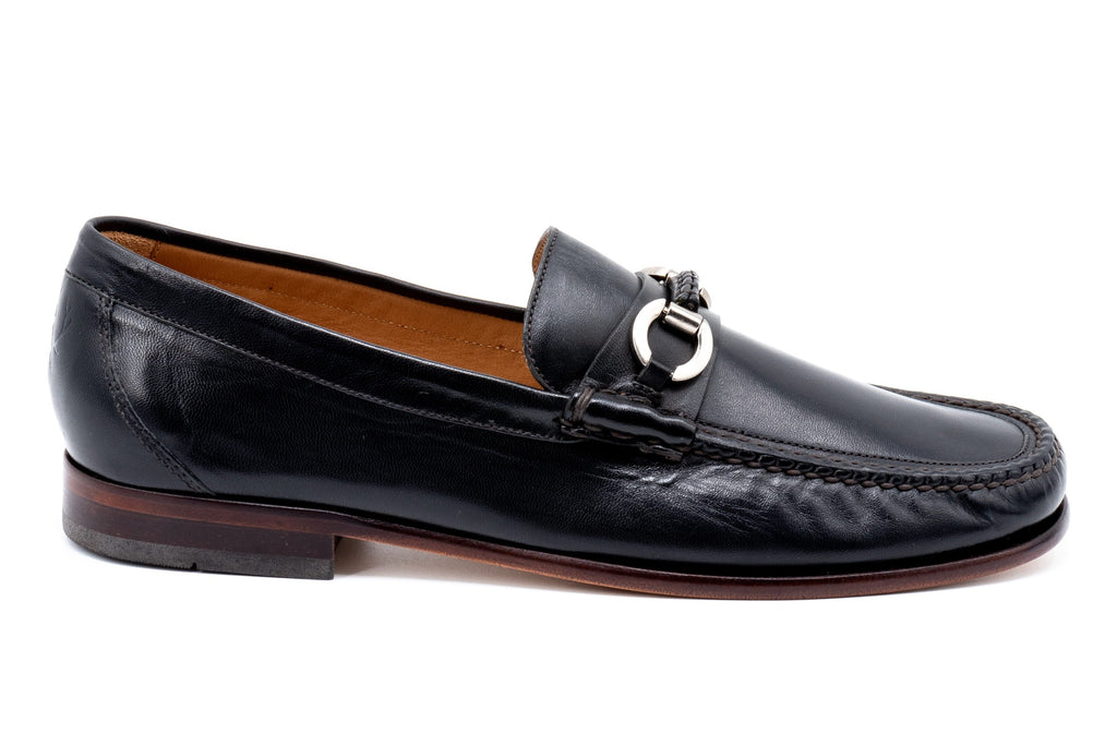 Maxwell Hand Finished Sheep Skin Leather Horse Bit Loafers - Black - Side
