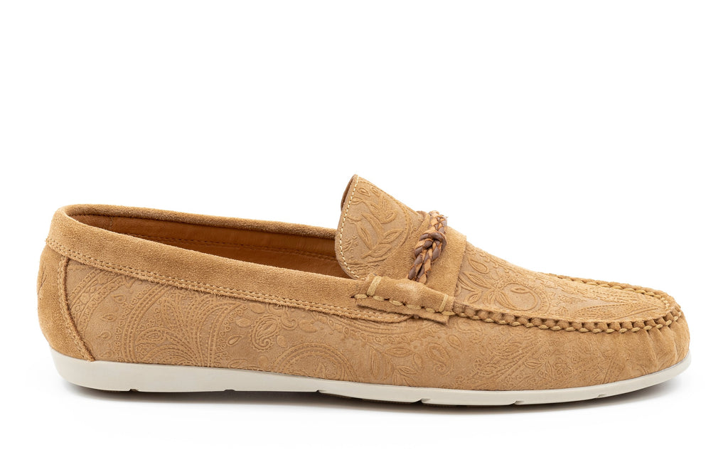 Jaden Paisley Water Repellent Suede Leather Braided Knot Loafers - Cappuccino - Side