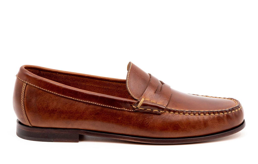 Old Row Oiled Saddle Leather Penny Loafers - Cigar - Side