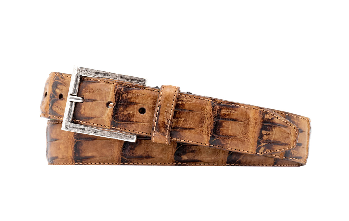 Los Altos Boots Men's Cognac Crocodile Genuine Leather Belt – Authentic Alligator Skin