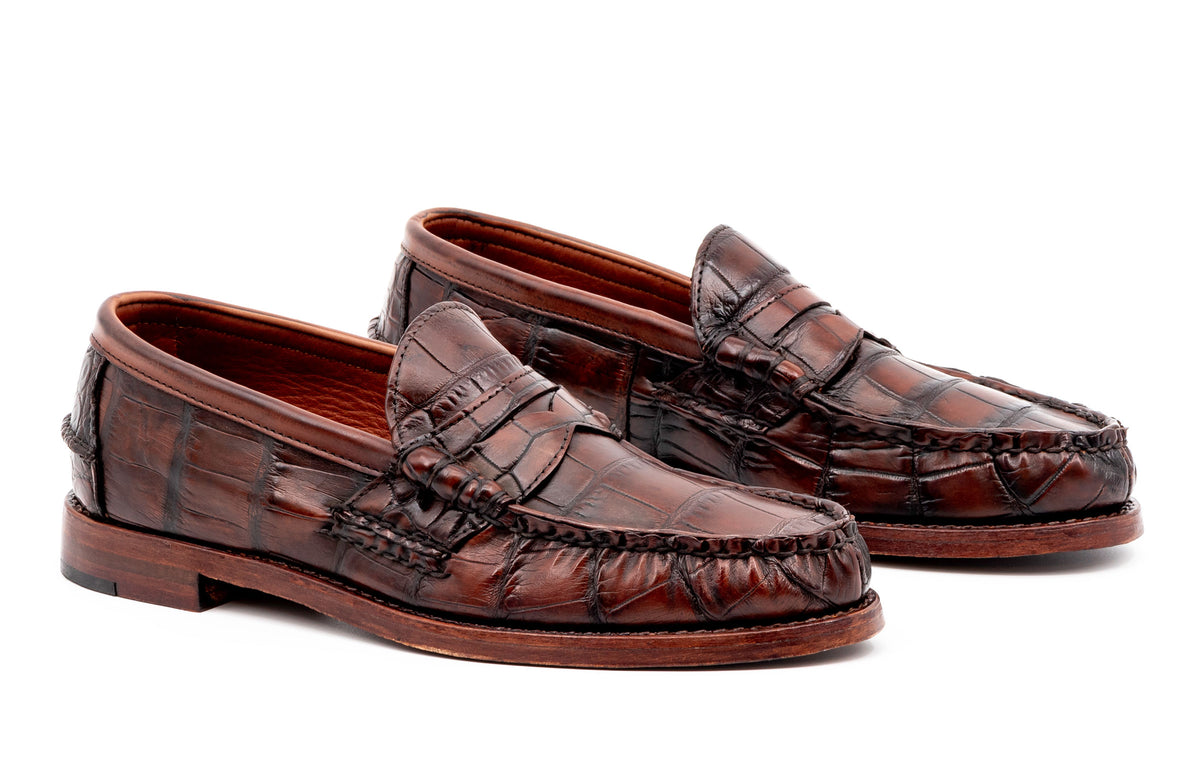 Jacob American Alligator Penny Loafers - Antique Chestnut | Martin