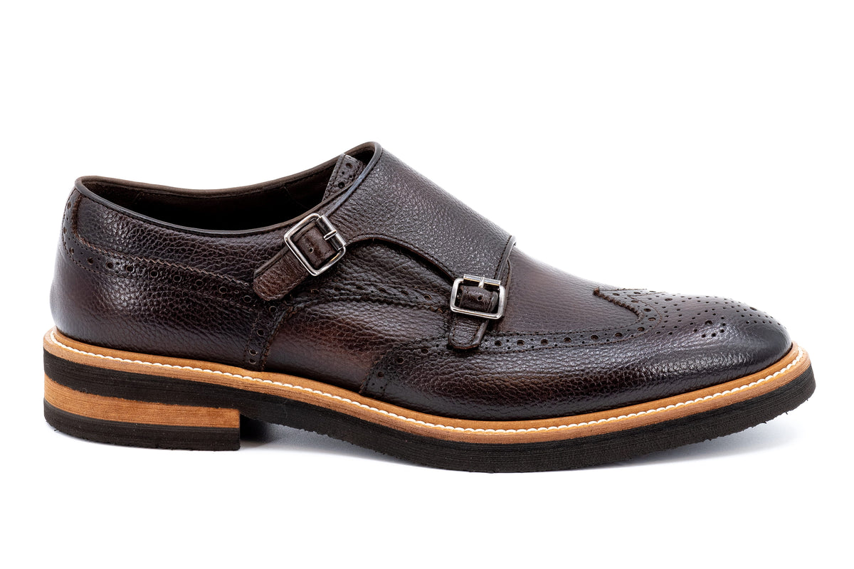 Tuscan Pebble Grain Calf Leather Double Monk - Espresso | Martin