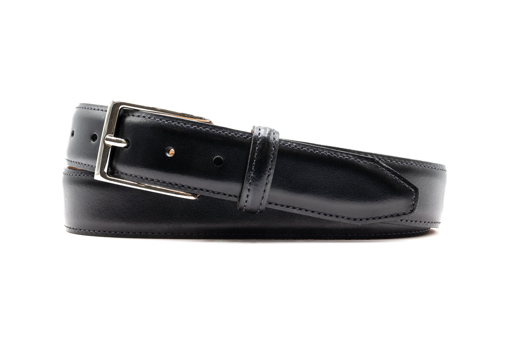 Smith 2 Buckle Coachman Leather Belt - Black with a polished silver buckle finish
