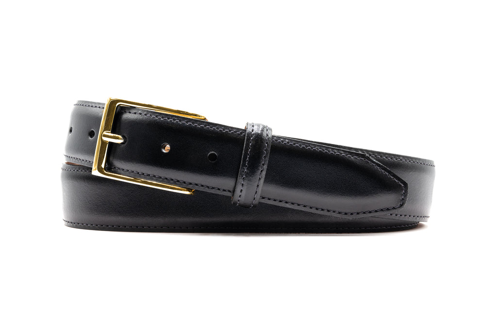 Smith 2 Buckle Coachman Leather Belt - Black with a polished brass buckle finish