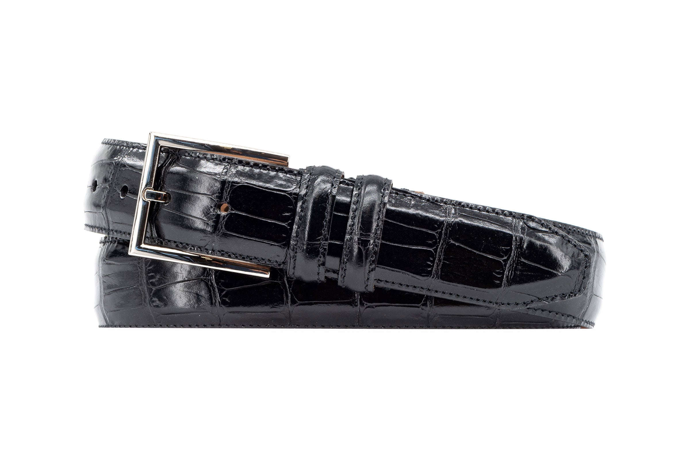 Alexander Alligator Grain Italian Calf Leather Belt Black