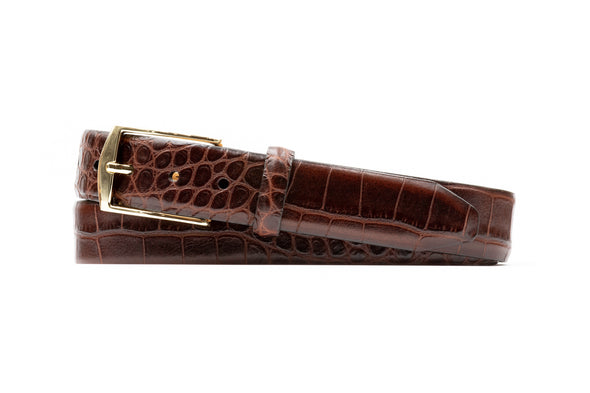 William 2 Buckle Italian Alligator Grain Leather Belt - Brown