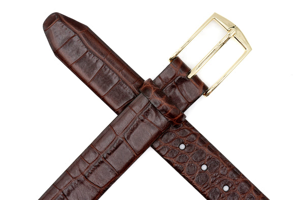William 2 Buckle Italian Alligator Grain Leather Belt - Brown