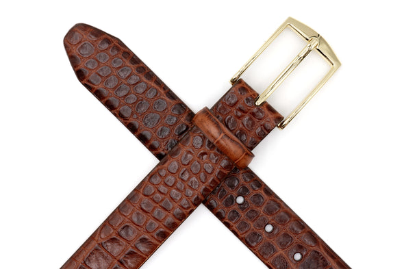 William 2 Buckle Italian Alligator Grain Leather Belt - Chestnut