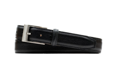 Delaney 2 Buckle Scotch Grain Leather Belt - Black