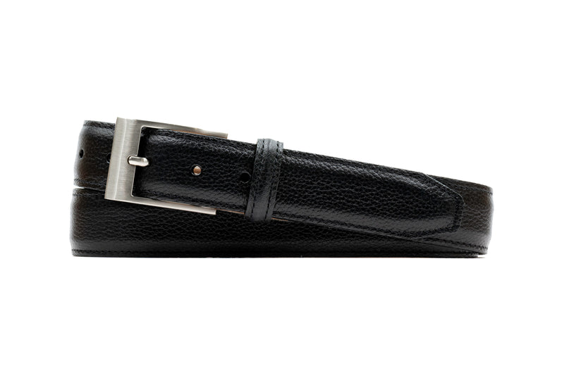 Delaney 2 Buckle Scotch Grain Leather Belt - Black