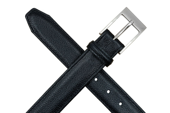 Delaney 2 Buckle Scotch Grain Leather Belt - Black