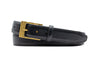 Delaney 2 Buckle Scotch Grain Belt - Black with a buckle that has a polished brass finish.