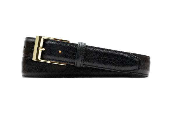 Delaney 2 Buckle Scotch Grain Leather Belt - Black