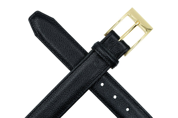 Delaney 2 Buckle Scotch Grain Leather Belt - Black