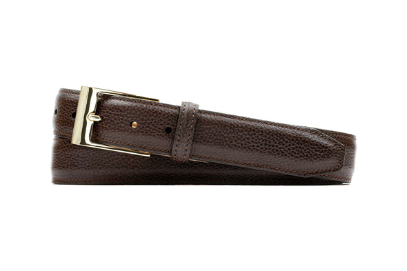 Delaney 2 Buckle Scotch Grain Leather Belt - Dark Brown